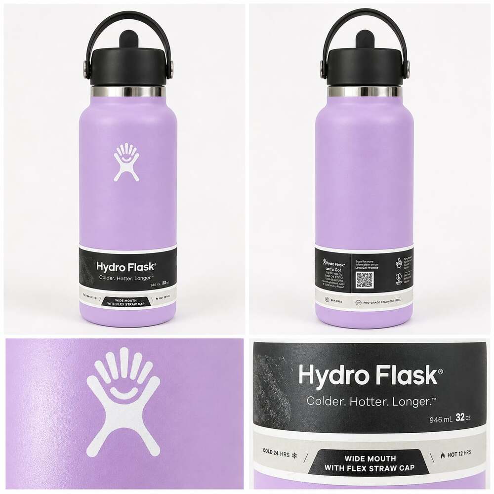 Hydro Flask 32 oz Wide Mouth Water Bottle with Flex Straw Cap Moonshadow
